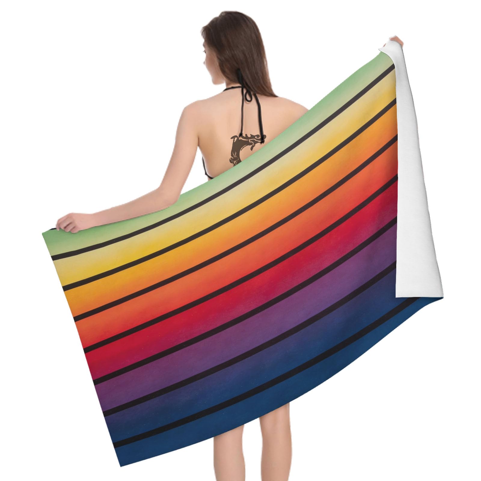 Leichong 3D Gradient Stripe Beach Towel Large Microfiber Soft Quick Dry for Adults, Abstract Bath Towel Lightweight Soft Absorbent for Travel Swimming Pool Sports, 180 x 90 cm