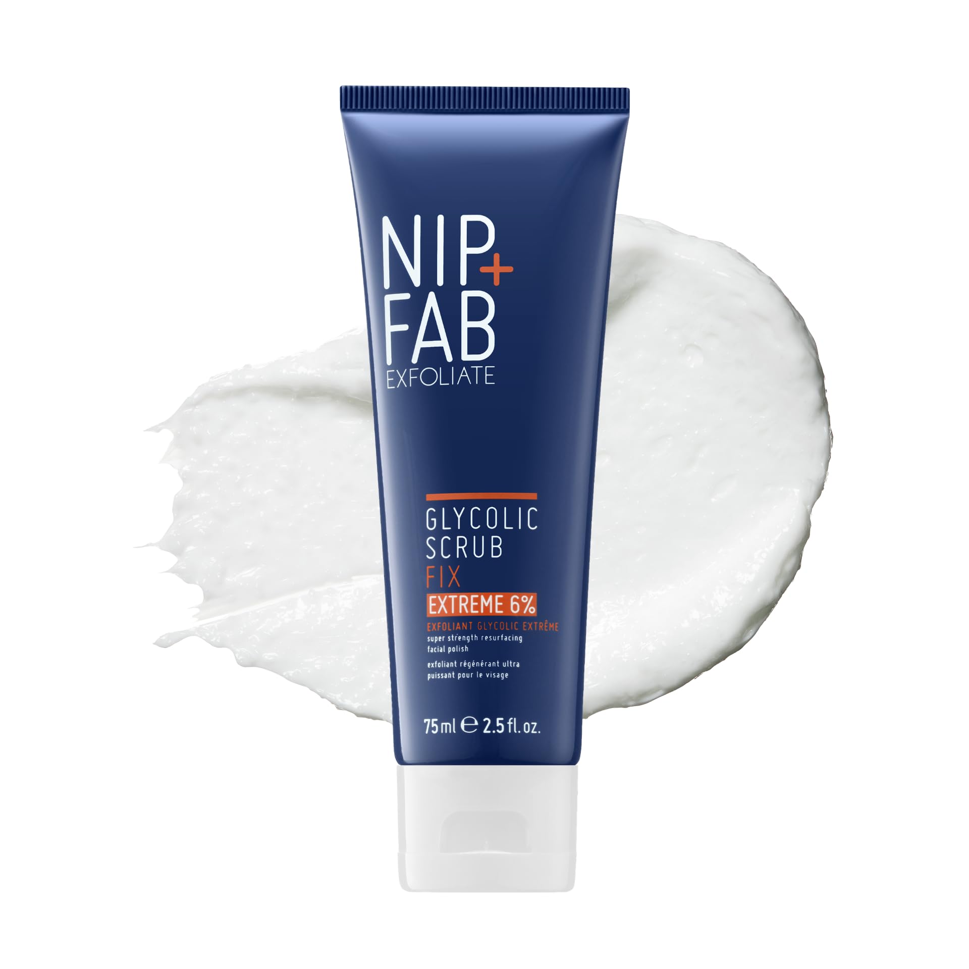 Nip + Fab Glycolic Fix Scrub Extreme – 6% Glycolic Acid (AHA) and 1% Salicylic Acid (BHA) High-Potency Exfoliating Face Scrub for Resurfacing, Deep Pore Cleansing & Clear Skin, 75ml