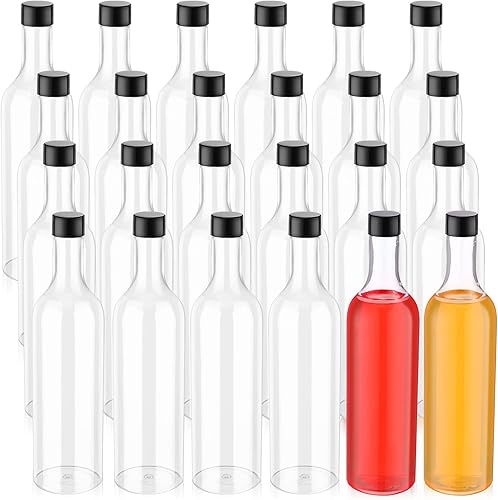Paquete de 24 botellas de vino de plástico de 25 onzas botellas de vino de fruta botellas vacías de licor con tapas de tornillo botellas de soda de