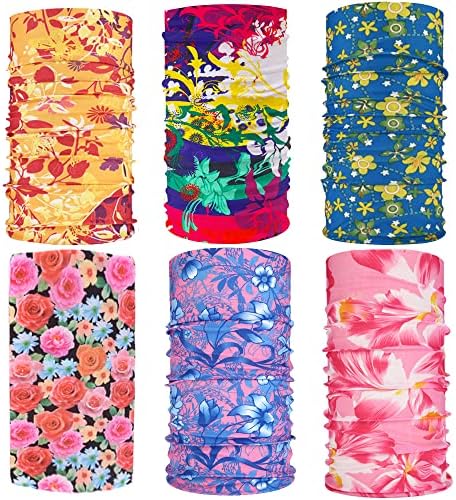 6 Pack Floral Bandanas UV Shield for Face Cover Balaclava Head Buff Scarf Fishing (Flower 2, 6)