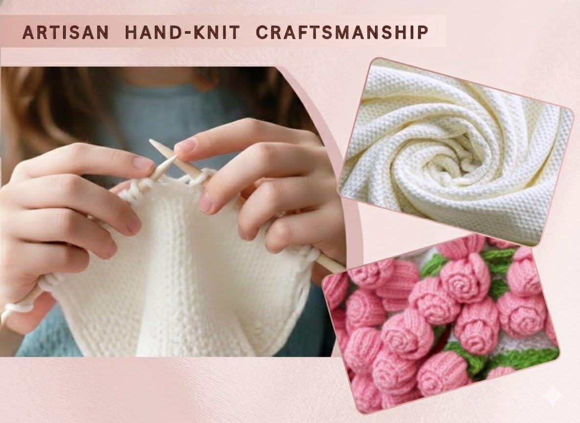 SST Stocking Stuffers, Crochet Rose Flowers Blanket Bouquet, Handmade Knitted Throw Blanket for Women