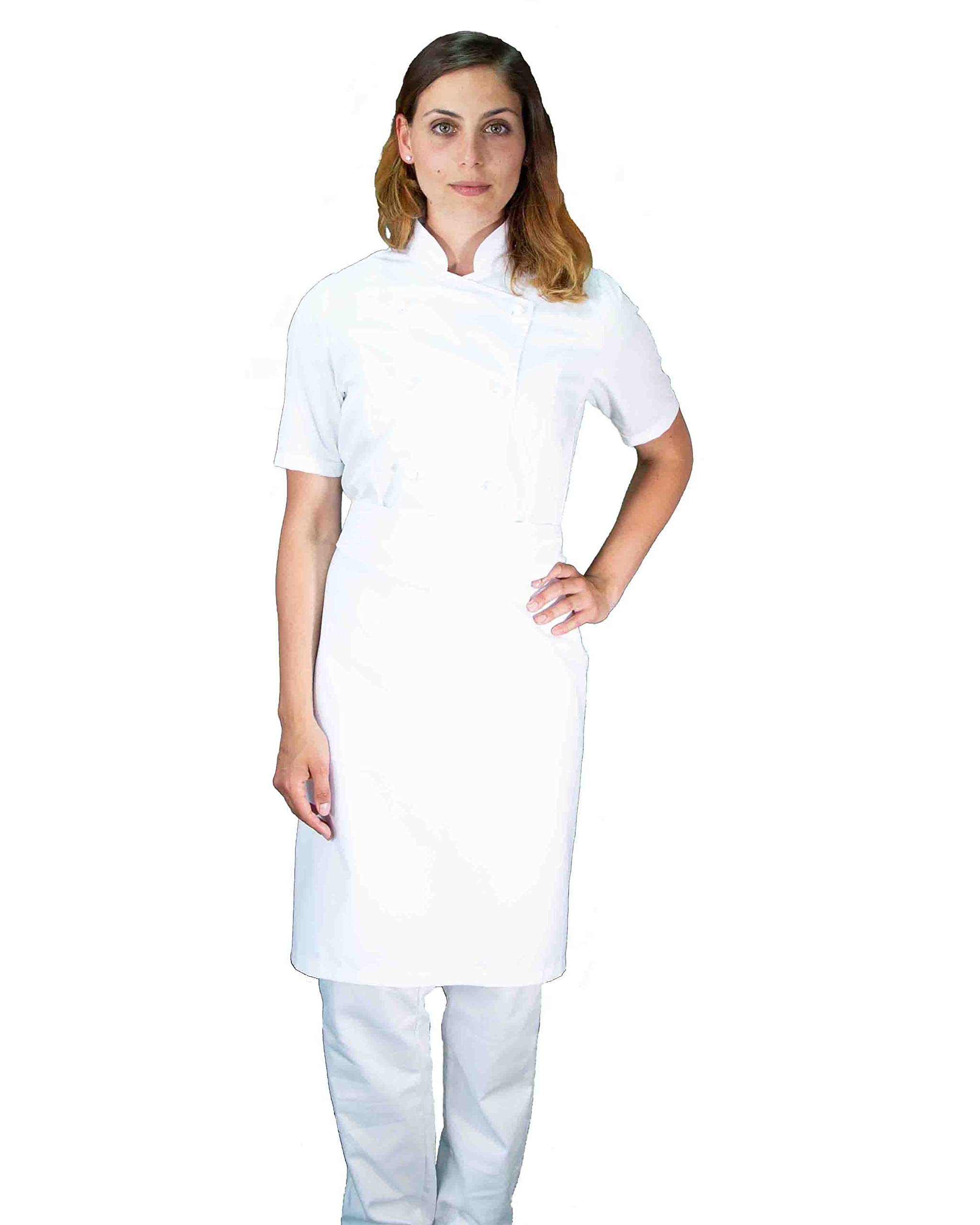 Ricamo Gratuito Divisa Cocina Mujer Blanca - Chaqueta, Pantalón, Delantal - Completo para Cocina y Restaurante, Color blanco., M