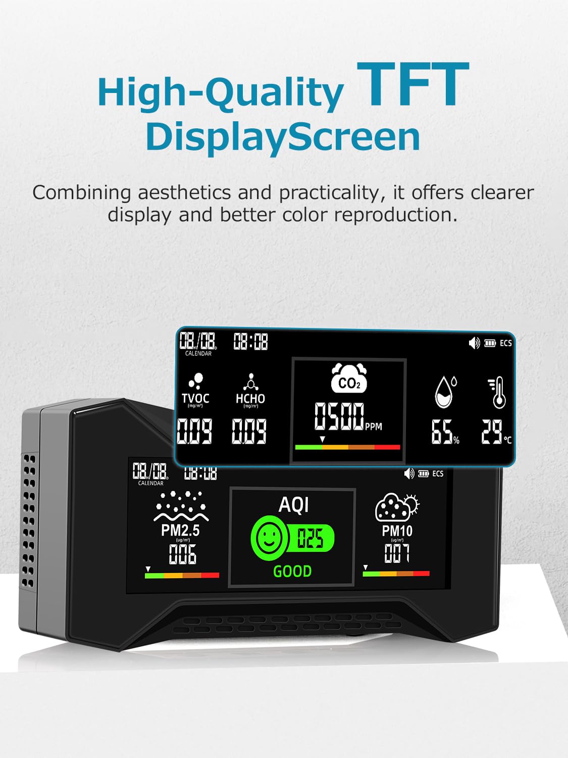 Upgraded CF-20 Professioneller luftqualität messgerät 10-in-1, Präziser CO2- und PM2,5-Sensor, Intelligente AQI-Warnungen Wiederaufladbarer formaldehyd messgerät für Büro- und Gewerberäume (1 PCS)