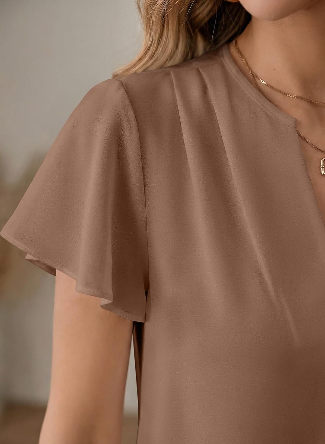 EVALESS Blouses for Women Dressy Casual Summer Ruffle Short Sleeve V Neck Work Tops Busines Office Shirts - Image 4