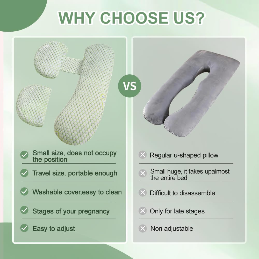 Schwangerschaftskissen Einstellbar, Schwangerschaftskissen zum Schlafen, Memory Foam Schwangerschaftskissens für Bauch, Rücken, Verstellbares und Tragbares Körperkissen für Seitenschläfer (Grün)