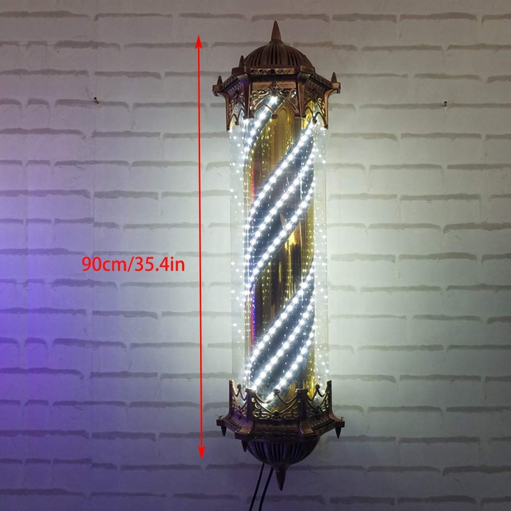 Barber Pole Light 35" Barber Pole Led Light, Señal de Peluquería de Estilo Clásico al Aire Libre Cartel de Peluquería Luminoso Rojo Blanco Azul Tira Led Impermeable Retro Led Lámpara de Pared para