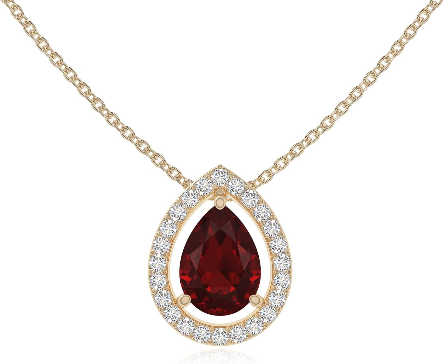 Natural Gemstone with Moissanite Solitaire Halo Pear Pendant Necklaces for Women in Silver/18K Yellow/Rose Gold Vermeil, Birthstone Jewelry Gifts for Her Birthday, Anniversary