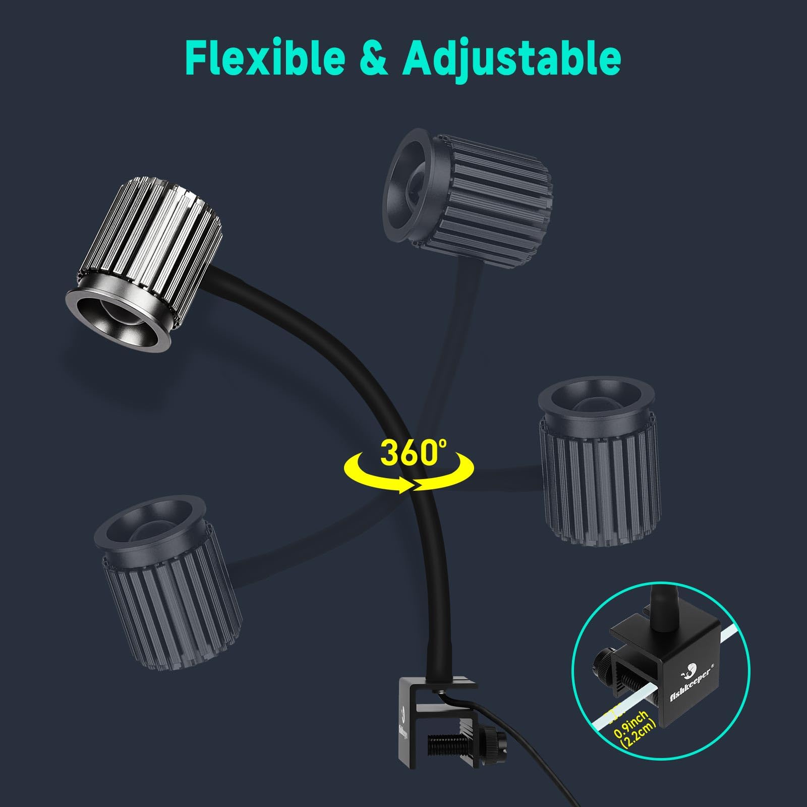 Eclairage d'aquarium, Eclairage LED plein-spectre d'aquarium, 10 niveaux de luminosité réglables,22W 24/7mode d'éclairage par tous les temps, avec support rétractable pour aquariums de taille 45-60cm