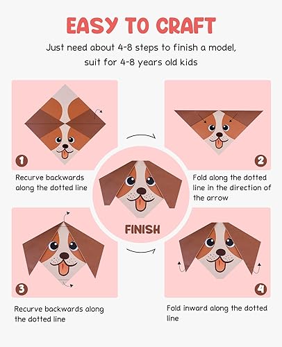 Miniatura 4 de Gamenote Colorido kit de origami para niños, 54 proyectos, 120 papel de origami de doble cara, 12 hojas de papel de práctica, libro de origami