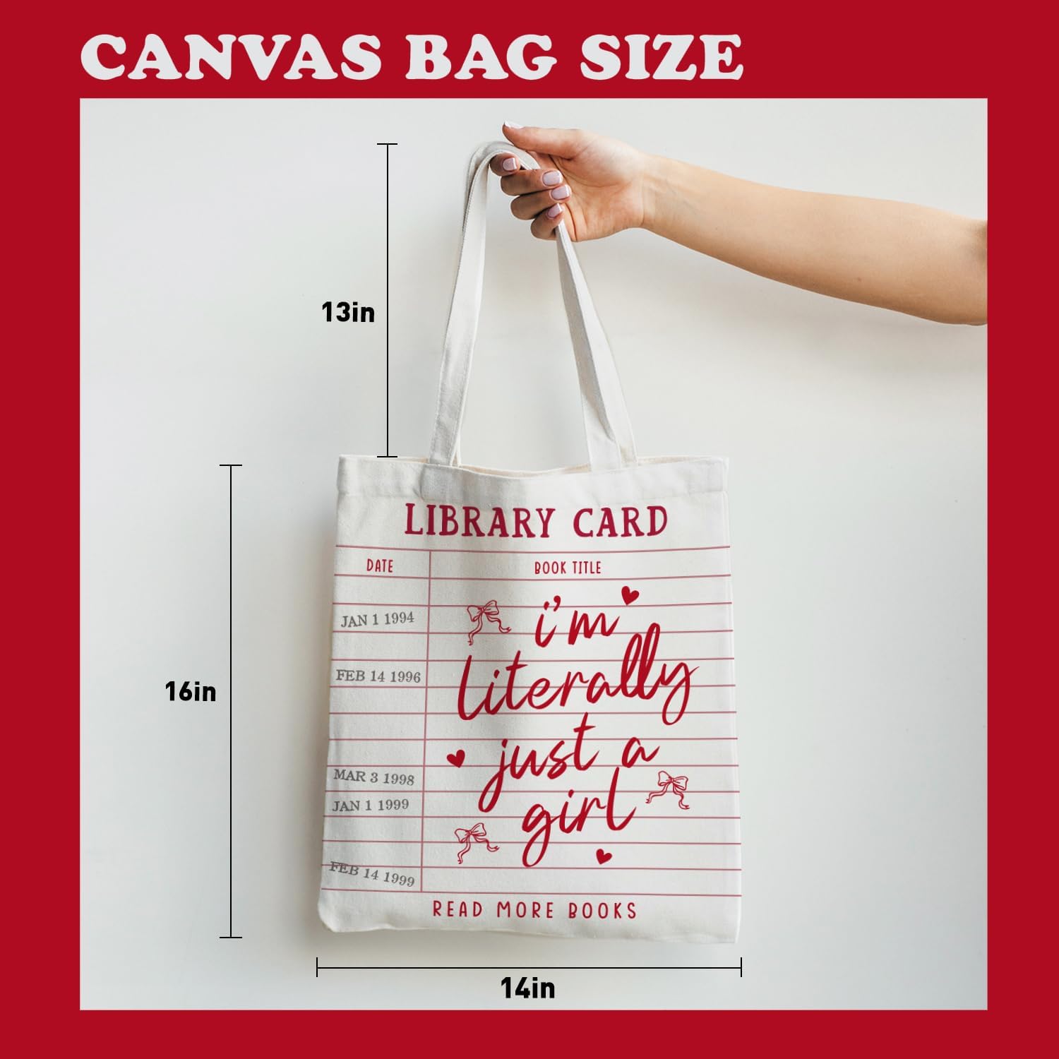 Library Card Canvas Tote Bag Gifts for Book Lovers - Christmas Gifts for Book Lovers, Librarian, Bookish, Readers - I’m Literally Just a Girl - Image 4