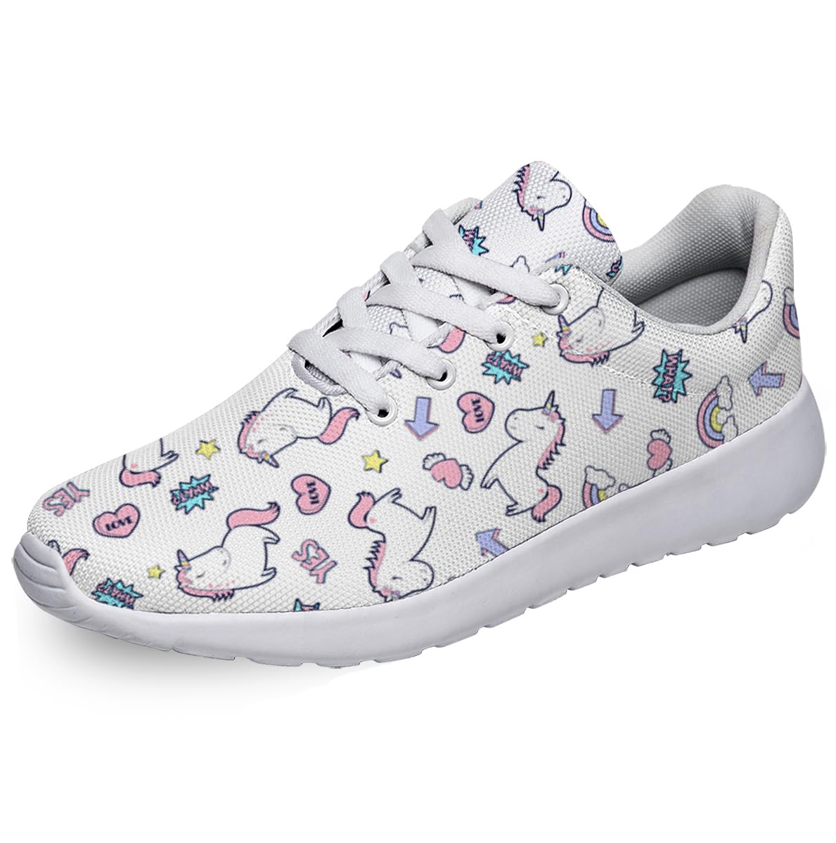 Women Men Cute Unicorn Shoes Personalited 3D Print Running Shoes Athletic Tennis Sneakers White Size 11