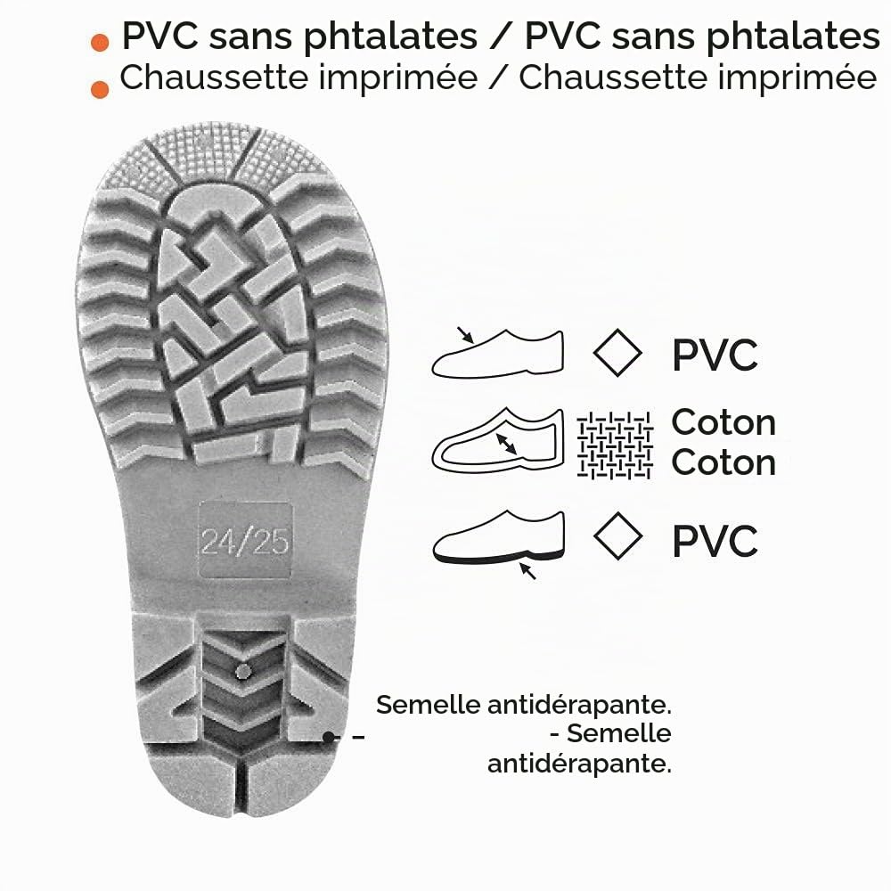 PERLETTI Pluie Enfant de Bottes Bottines Rouges - Garçon Matériau PVC Petit Détails Réfléchissants avec Imperméables Chaussures Enfants Semelle Antidérapante