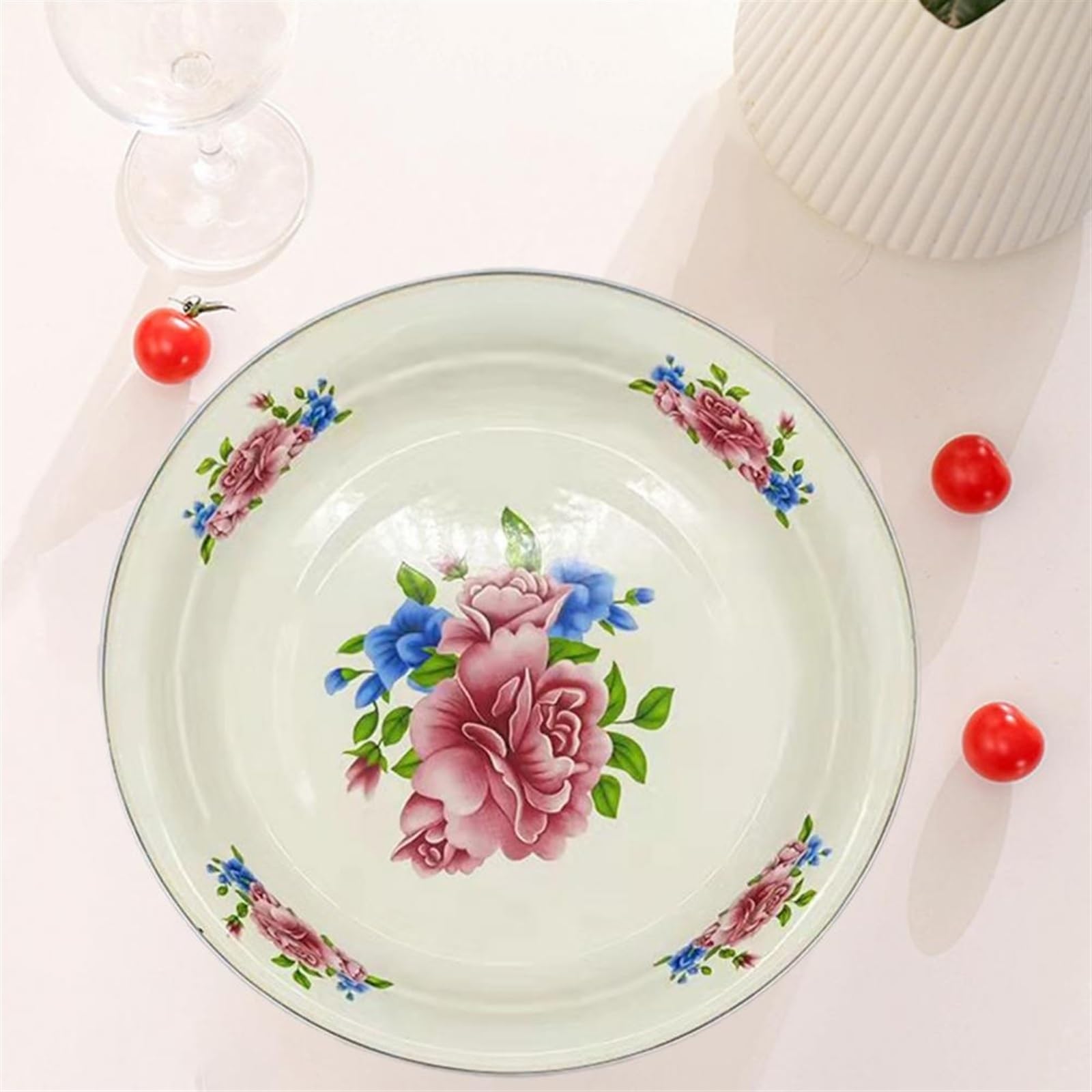 Plato Llano de Porcelana de Gran Capacidad con diseño Floral, Elegante, para Servir Aperitivos, esmaltado, para Cocina, 1 Unidad (2 Unidades)