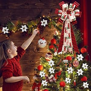 Christmas Tree Topper, 30 x 13 Inches Handmade Buffalo Plaid Decorative Bow, Red Black Christmas Bow Topper, Rustic Farmhouse Xmas Decorations Home Decor Christmas Tree Topper 30 x 13 Inches Handmade Buffalo Plaid Decorative Bow Red Black Christmas Bow Topper Rustic Farmhouse Xmas Decorations Home Decor
