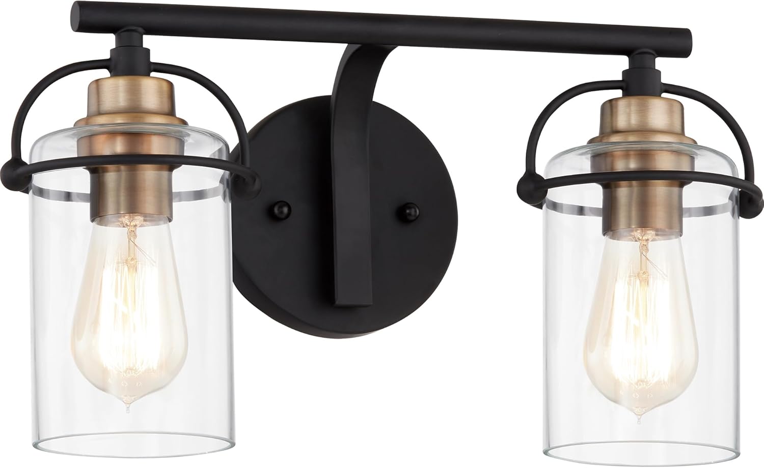 Quoizel Emerson Bath Vanity Lights,16 Inch 2-Light Matte Black Bathroom Lighting Fixtures Over Mirror, Clear Glass Shades, Transitional Wall Mount Light for Bathroom