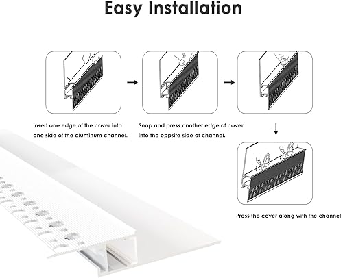 Miniatura 4 de Yeso en canal LED,Canal de tira de luz LED de paneles de yeso blanco de 13.1 x 6.6 ft,Perfil de aluminio LED empotrado sin bordes para paneles de