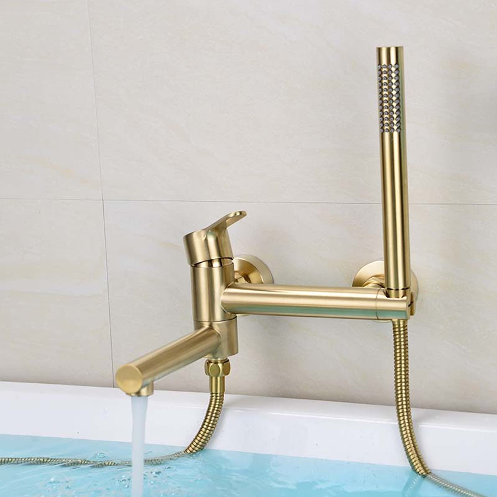 Copper Bathtub Faucet, Can Swing Hot and Cold Water Mixer Tap, Wall-Mounted Single Handle Bathroom Shower Faucet Set, Brushed Gold