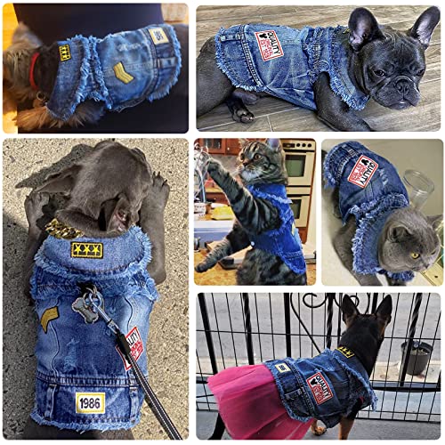 Doggyzstyle Pet Vests Dog Denim Jacket Hoodies Puppy Jacket For Small Medium Dogs (S, Blue Print) #TOP2