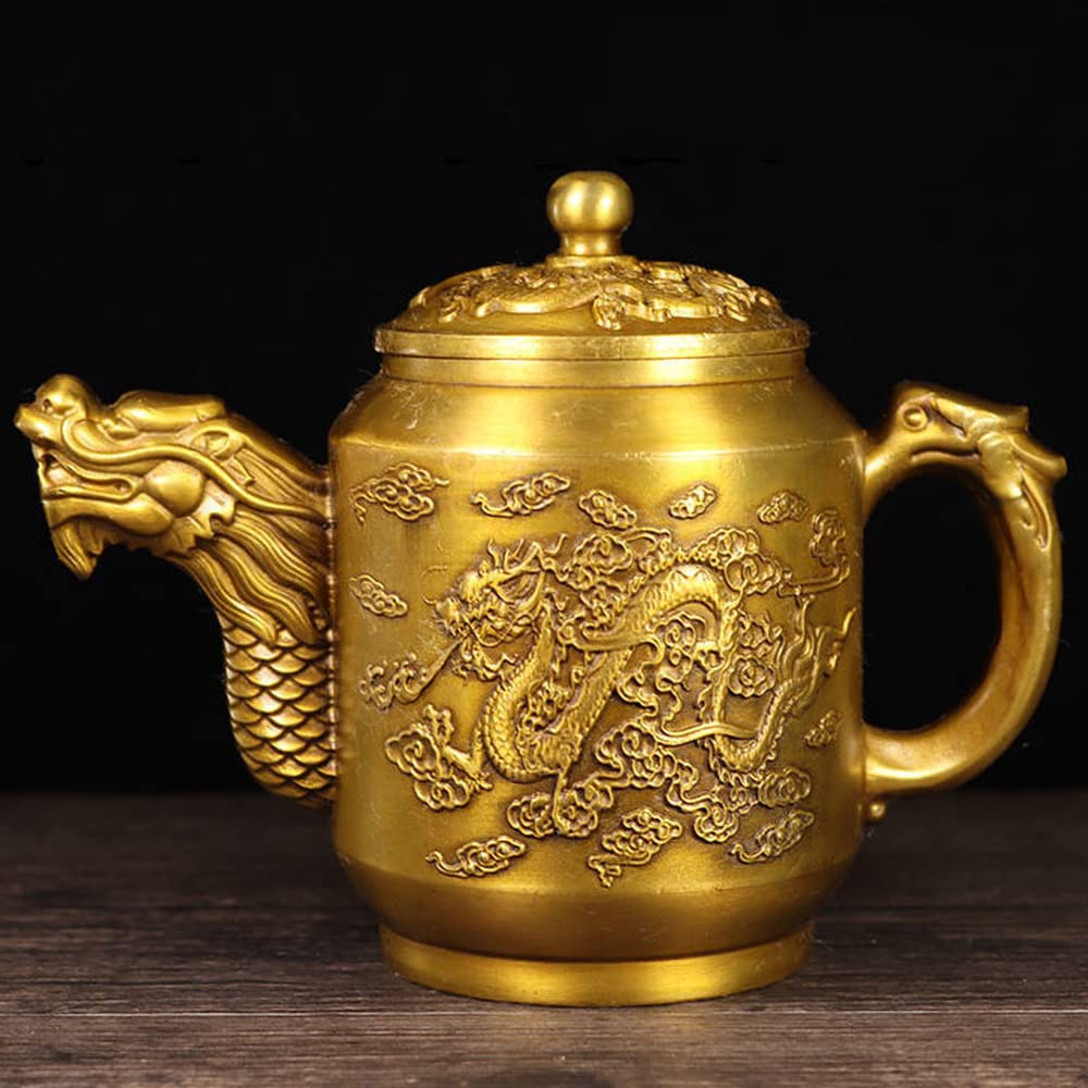 Service à thé théière en Laiton 15 cm Dragon Phoenix Collection Ornements de décoration pour la Maison Antique