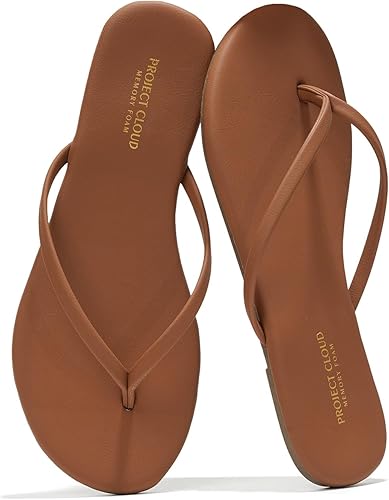 Vista 22 de Project Cloud - Sandalias para mujer planas de espuma viscoelástica, ligeras de cuero vegano, sandalias esenciales de verano para la playa Canela