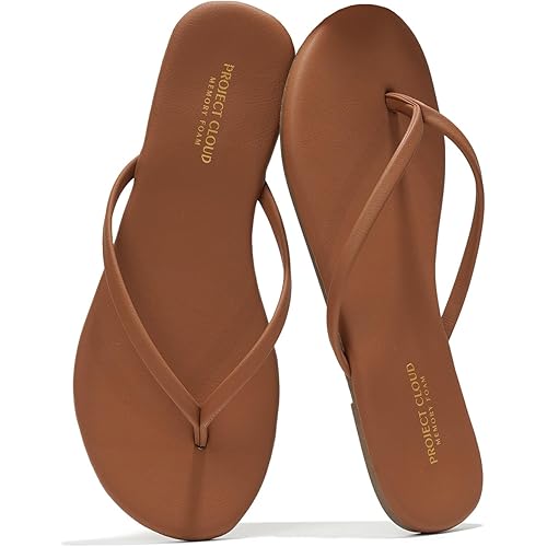 Project Cloud Flip Flops for Women - Memory Foam Flats Summer Sandals for Women 2025 - Vegan Leather Lightweight Womens Sandals Summer Beach Essentials Slides