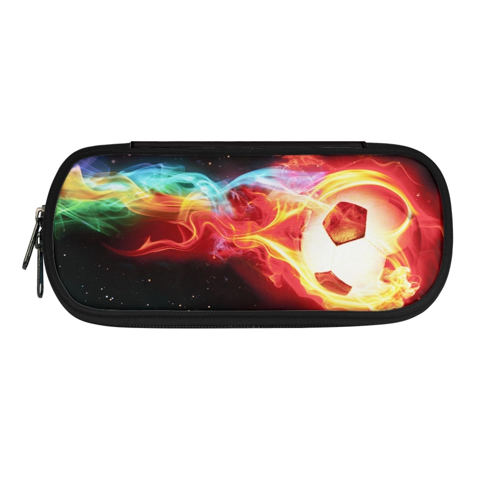 TOADDMOS Colorful Fire Soccer Print Pen Case Pencil Pouch with Durable Zipper for Boys Gilrs Teens School Storage Bag — image 1