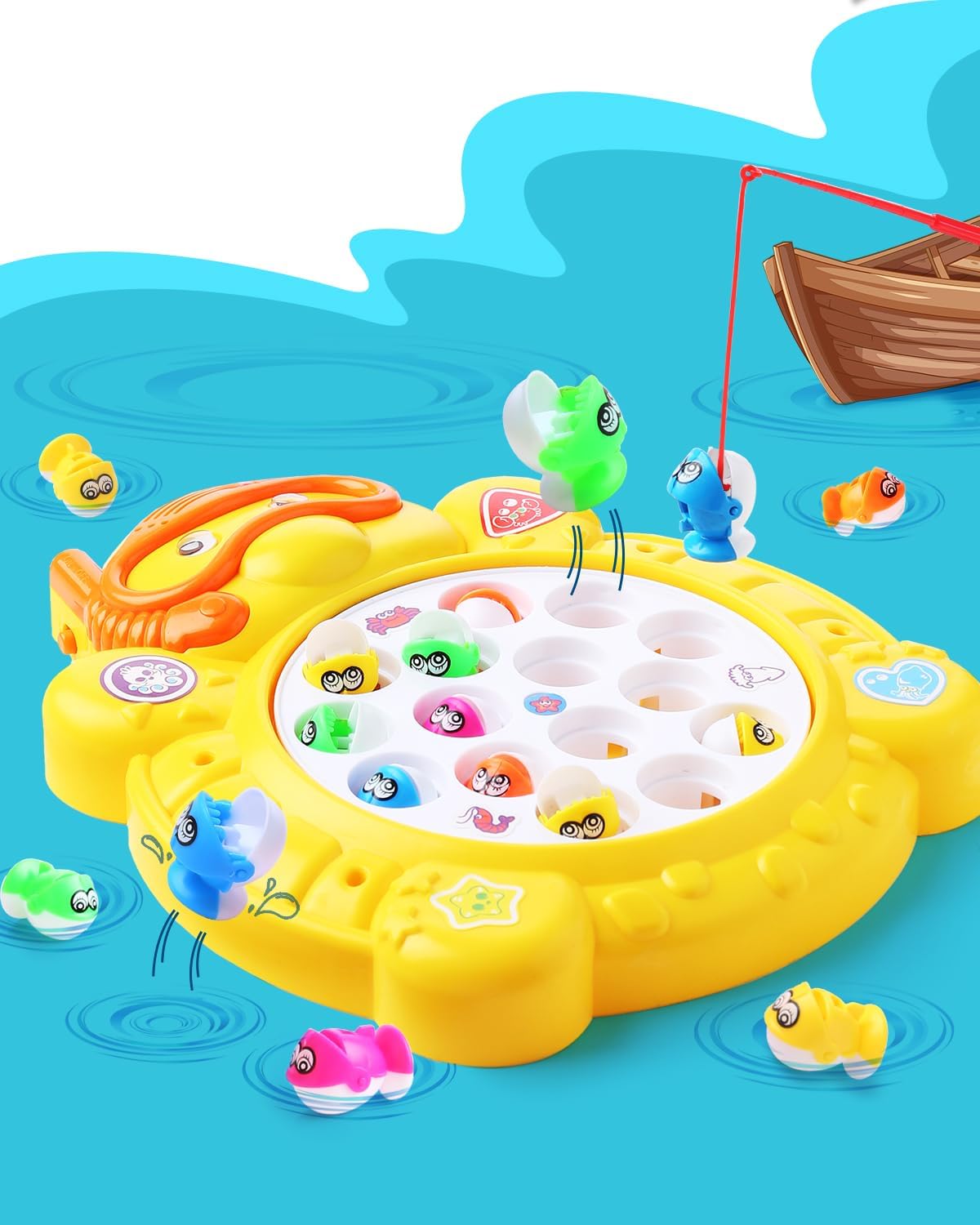 Intelliskills Premium Electronic Fishing Game for Kids | Rotating Fish-Catching Toy with 15 Fish & 4 Sticks | Fun Board Game for Kids | Develop Hand-Eye Coordination & Motor Skills| Best Birthday Gift