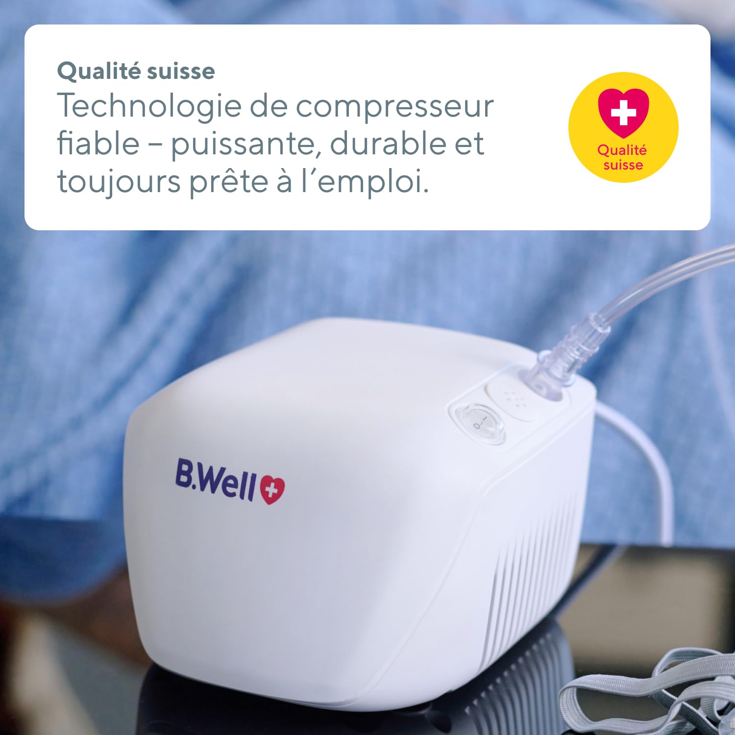 B.Well Swiss - Nébuliseur Médical et Inhalateur MED-130 – Thérapie respiratoire, débit réglable, particules fines 2,1 µm, enfants & adultes – Qualité Suisse, masques et embout buccal