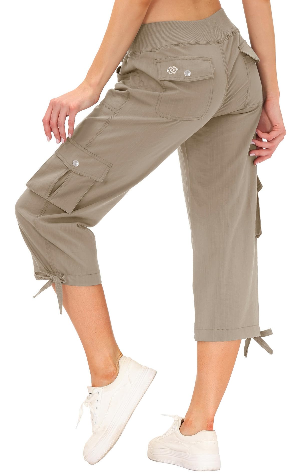 MoFiz Capris pour femme avec poches, coupe ample, pantalon capri décontracté, habillé, léger, pantalon cargo baggy pour la randonnée