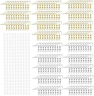 400 PCS Earrings Making Kit, 200 pcs Earring Hooks Hypoallergenic Ear Wire Hooks with 200 pcs Clear Silicone Earring Safety Backs for DIY Jewelry Making and Earring Making, Silver and Gold