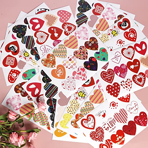 24 Sheets Valentines Day Stickers For Kids, 1.5'' Heart Stickers For Envelopes, Waterproof Self Adhesive Holiday Stickers, Anniversaries, Wedding Parties Favors Decorations Gift Supplies For Toddlers And Adults, 6 Styles Sheets #TOP6