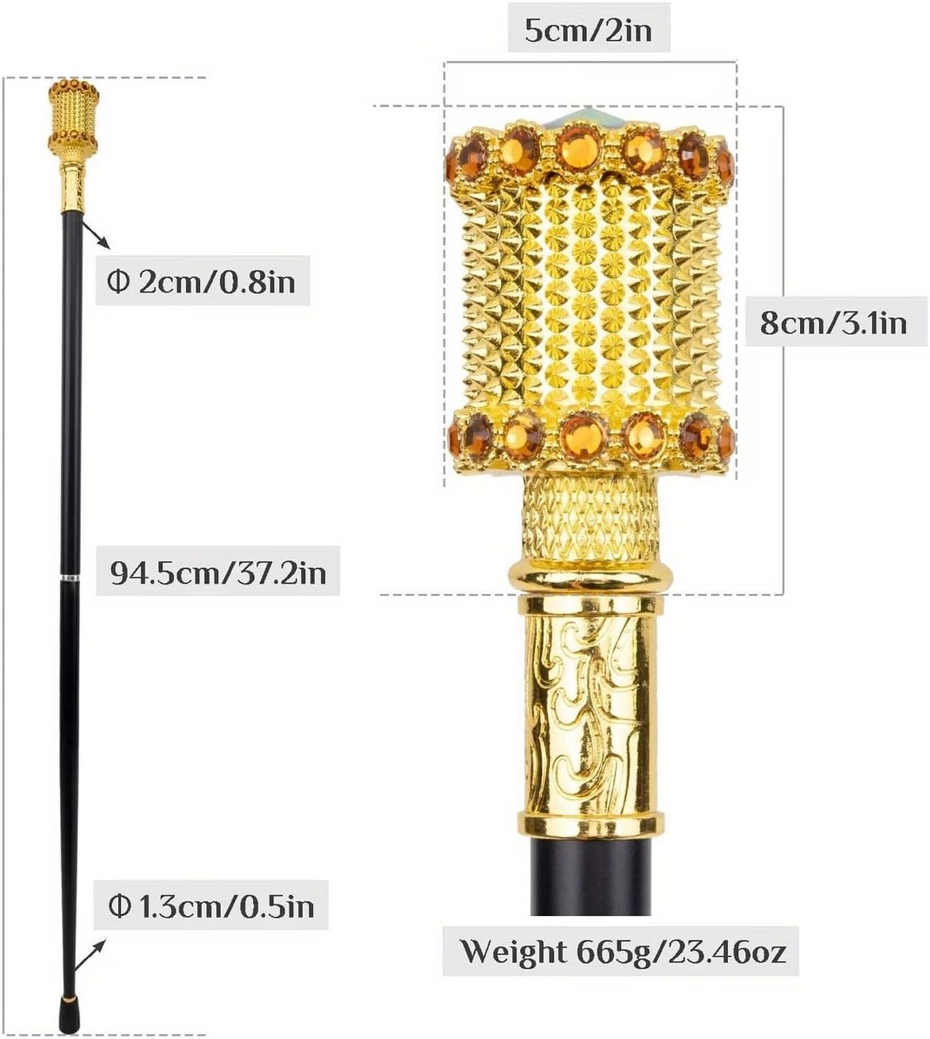 Golden Pink Encrusted Walking Cane, Fashion Decorative Walking Stick Gentleman Elegant Cosplay Cane Knob Crosier 94cm