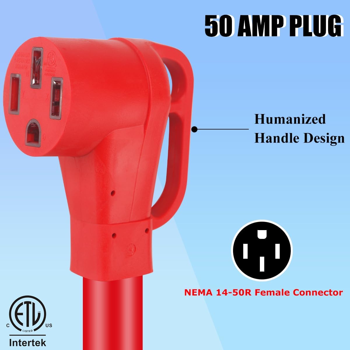 50 Amp 30 Feet RV/EV Extension Cord NEMA 14-50P/14-50R with 30M/50F Adapter,6/3+8/1 Gauge STW Heavy Duty RV Power Cord with Strap,125/250V 6250/12500W,ETL Listed,Erboelec