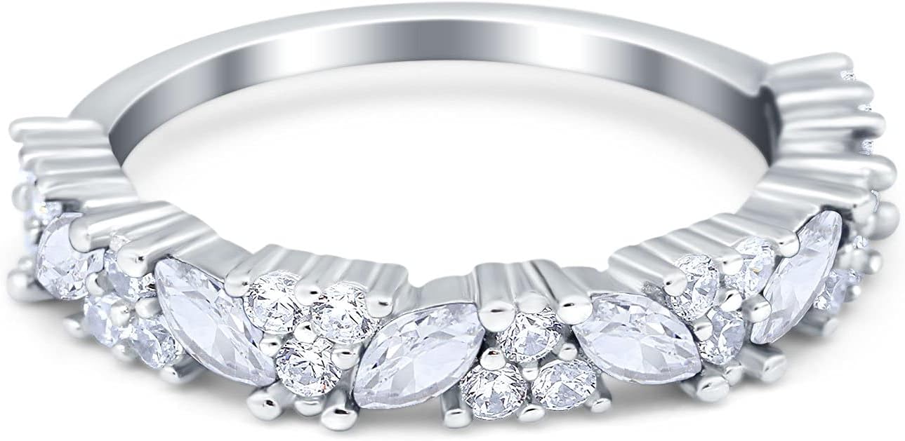 Blue Apple Co. Art Deco Eternity Band Marquise Wedding Band Engagement Ring Simulated Cubic Zirconia 925 Sterling Silver