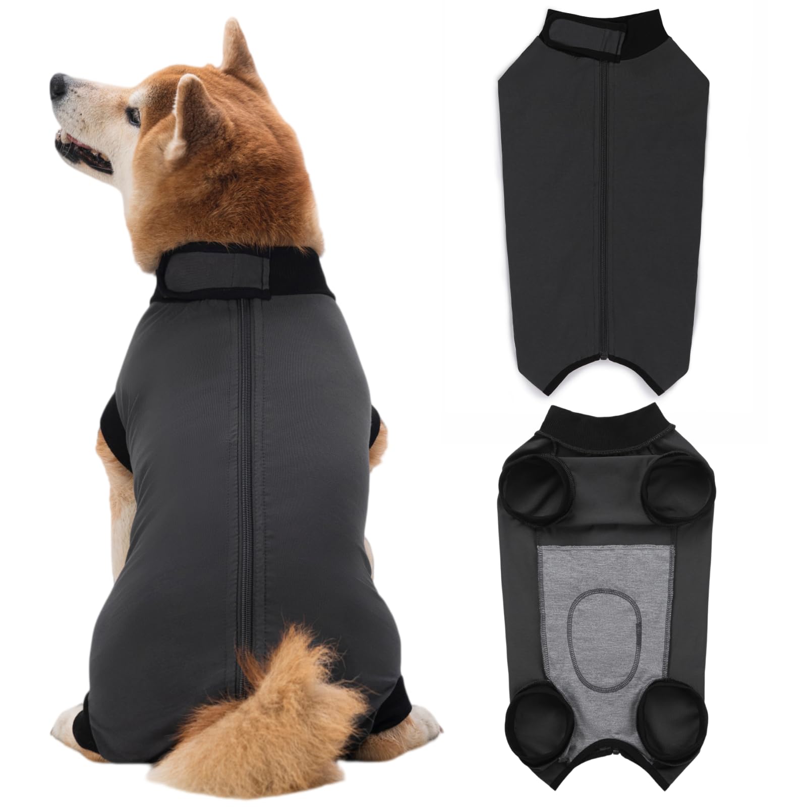 Dog Recovery Suit After Surgery, Abdominal Wound Protection Onesie, Anti-Licking Substitute for E-Collar & Cone, Relieves Anxiety, Easy to Put On, Suitable for Male & Female Dogs (Black, X-Small)