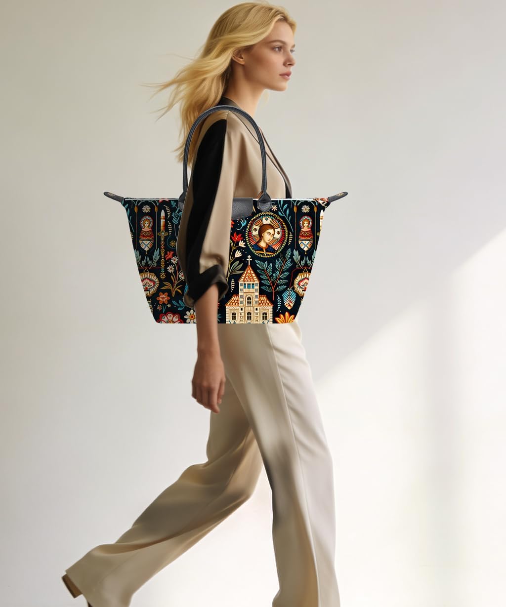 Medium Foldable Tote Bag with Zipper for Women, Fashion Canvas Bag - Image 2