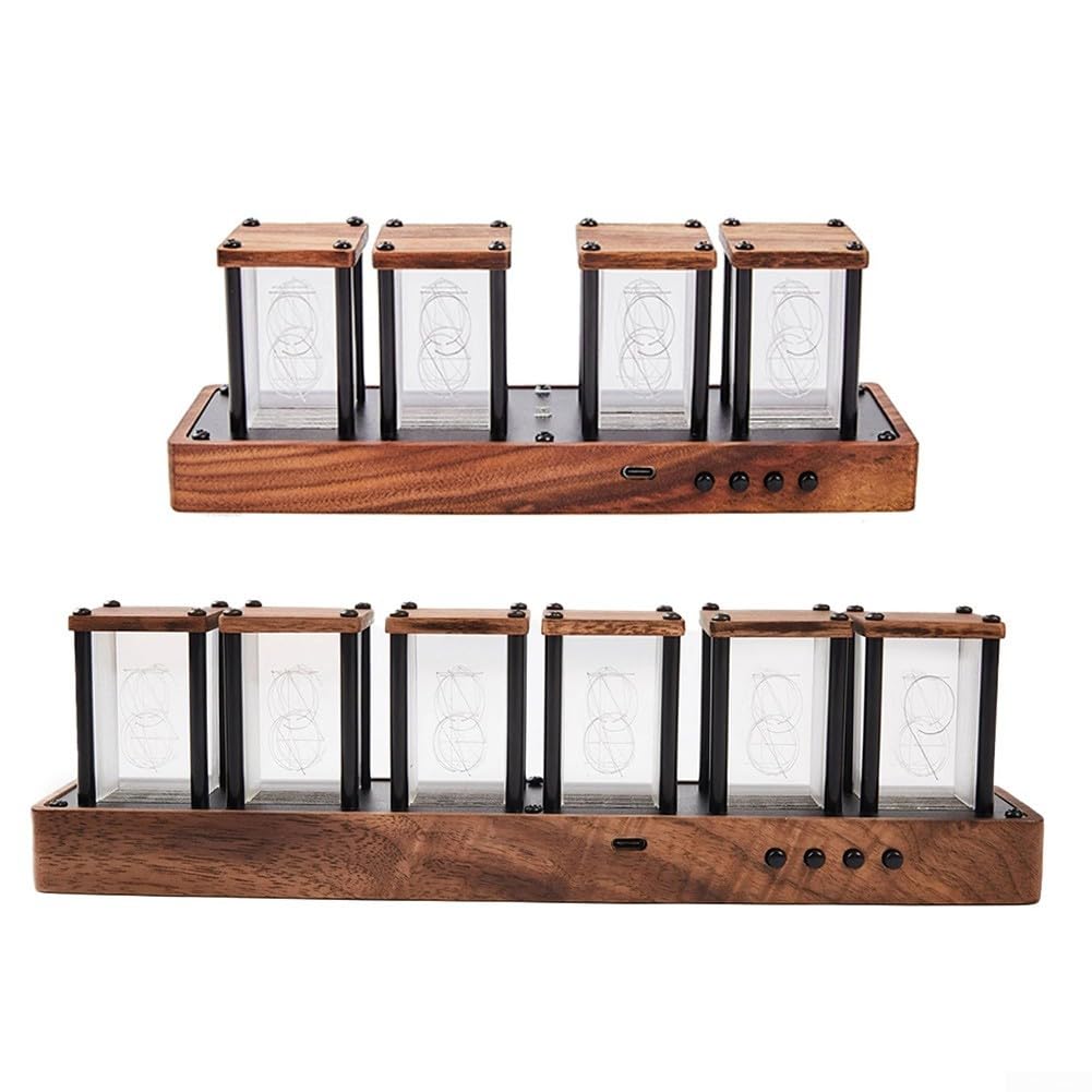 Kit d'horloge à monter soi-même, tube lumineux numérique à 4 chiffres et 6 chiffres RVB en bois créatif assemblé pour décoration d'intérieur, projet de loisirs électroniques (6 tubes)
