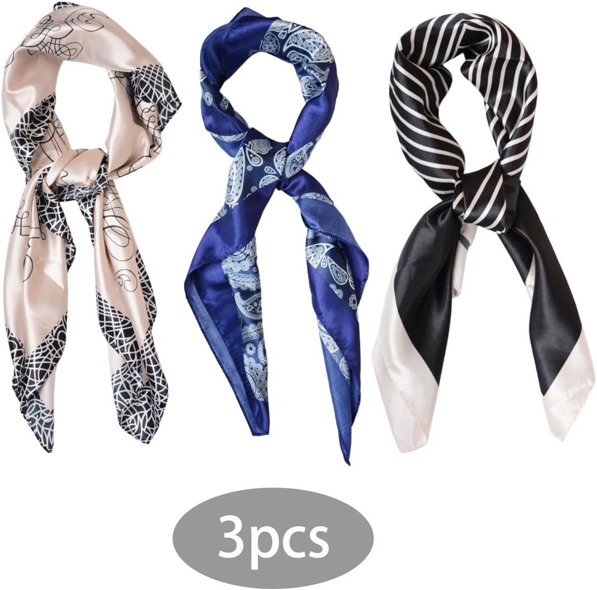 Head Scarf for Women Like Silk Scarf 3pcs Large Hair Scarves Printed Square Scarf Bandanas for Women Hair Wrapping - Image 10