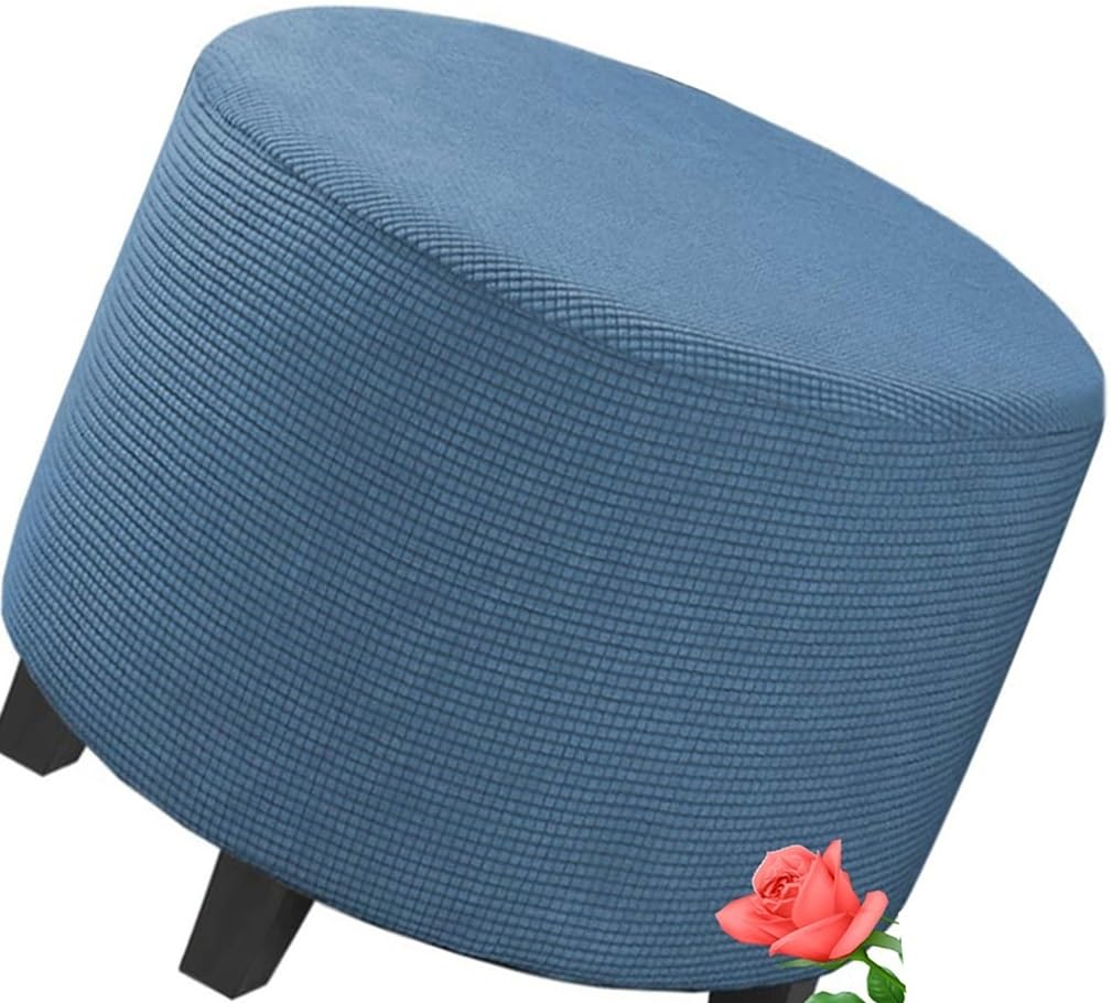 MeRcri Stretch Ottoman Slipcovers Round Ottoman Covers Removable Footstool Covers Storage Ottoman Protect Covers for Living Room, Machine Washable (Color : 002, Size : 50 cm)