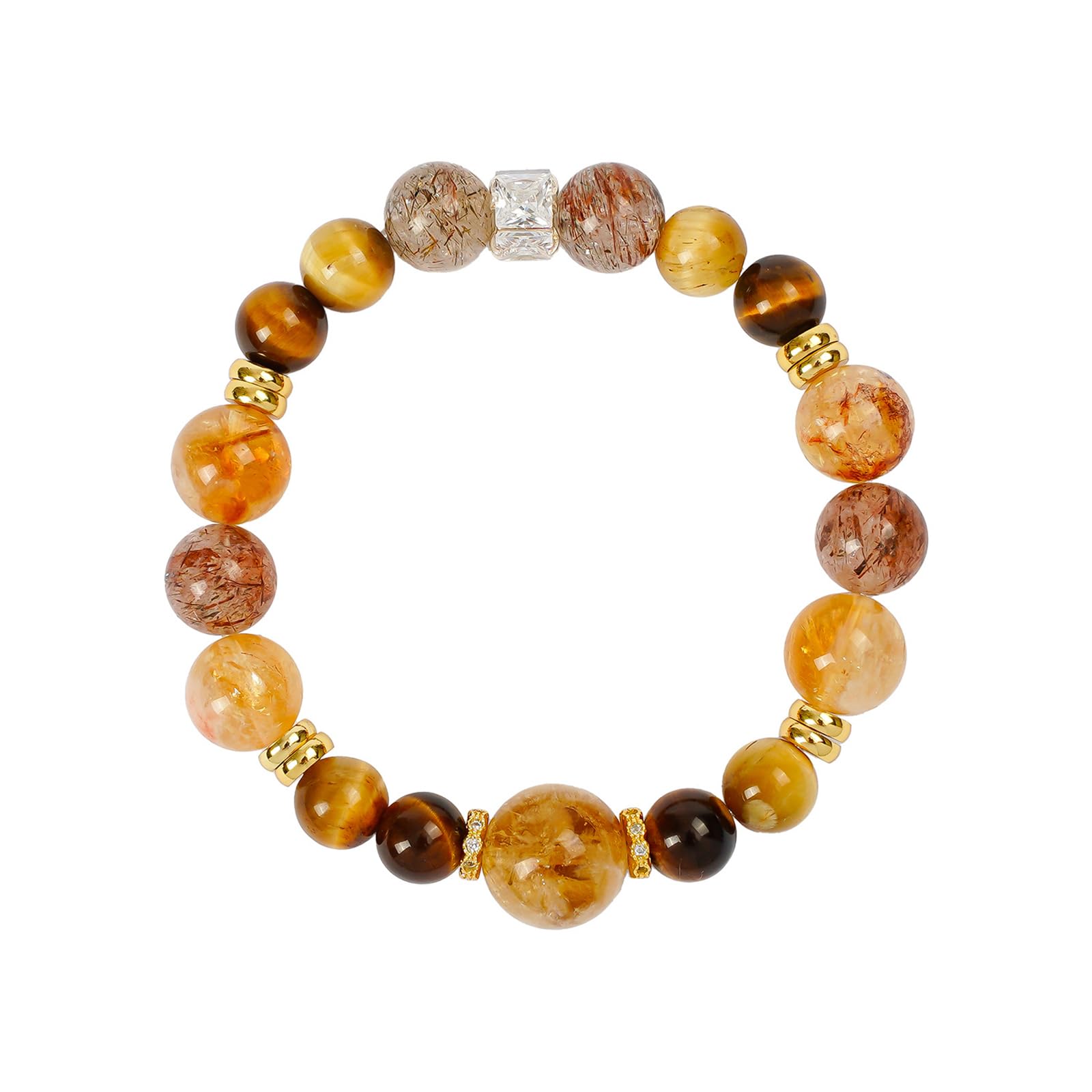 Bracciale Elasticizzato con Occhio di Tigre in Cristallo citrino Naturale Bracciale con Pietre preziose curative per la Fiducia nella ricchezza per Uomini e Donne,A