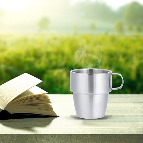 Miniatura 1 de TOPINCN Household 304 Stainless Steel Coffee Cup Mug Double Layer with Handle for Coffee Shop Water Milk Tea Cup Beer Drinking Mug 300ml