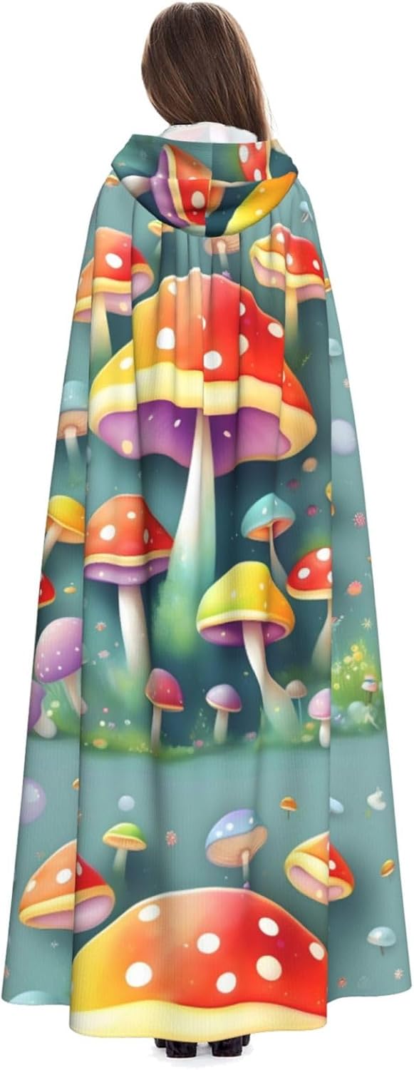 Cute Colored Mushrooms Men Women Halloween Role Play Party Decoration Hooded Poncho Black