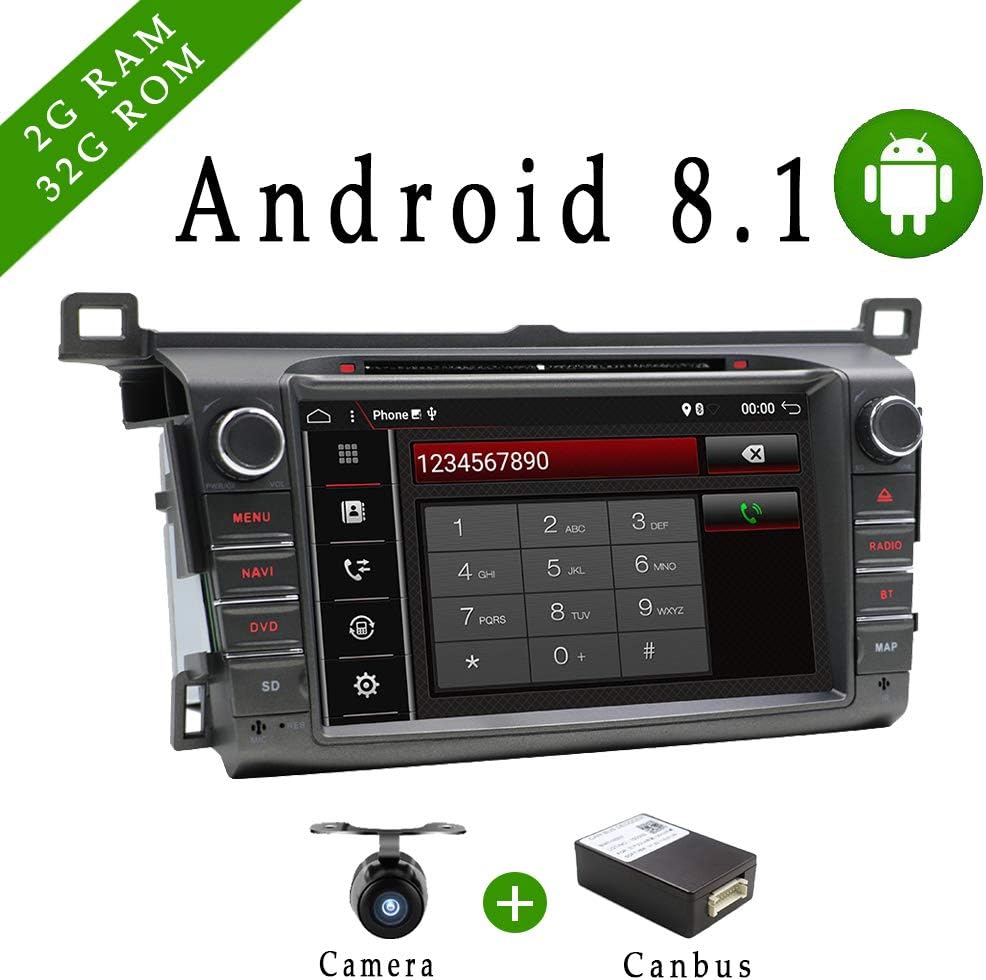 Android 8.1 8 inch Octa Core Double Din car Stereo GPS Navigation headunit Radio DVD Player for Toyota RAV4 2013-2015 Touch Screen GPS Navigation Support DAB OBD TPMS SWC Monitor with Camera&Canbus