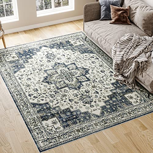 Dripex 9X12 Area Rugs - Stain Resistant Washable Rug Distressed Boho Rugs For Living Room Dining Room Bedroom Anti-Slip Low-Pile And Soft Accent Rug Farmhouse Office Home Decor, Pet & Child Friendly #TOP2