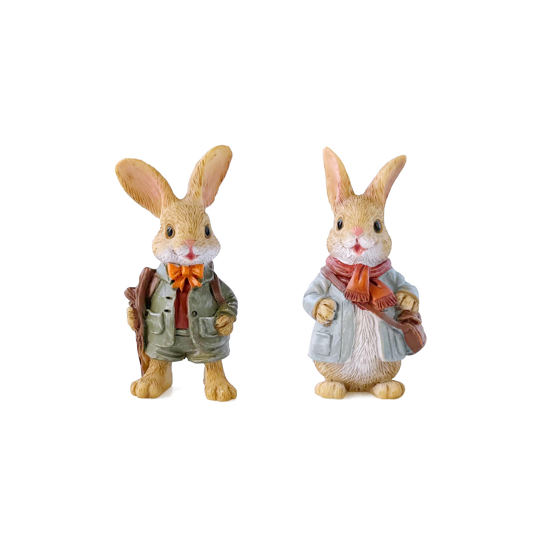Cliocoo2pcs Lovely Resin Bunny Figurines for Garden, Micro Landscapes, Office,Home Decor (Set-1)