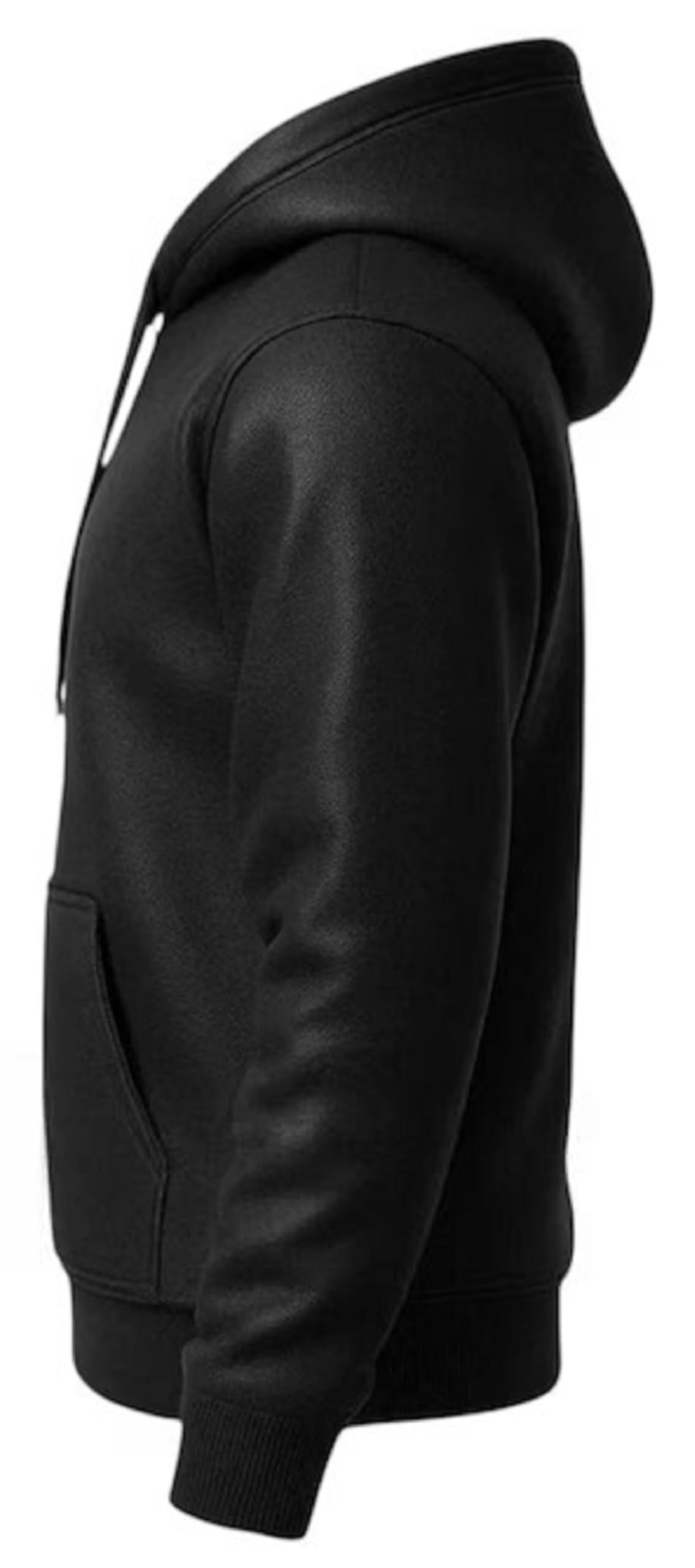Sudadera con capucha de cuero negro de primera calidad para hombre, icónica chaqueta de Halloween con bolsillos canguro