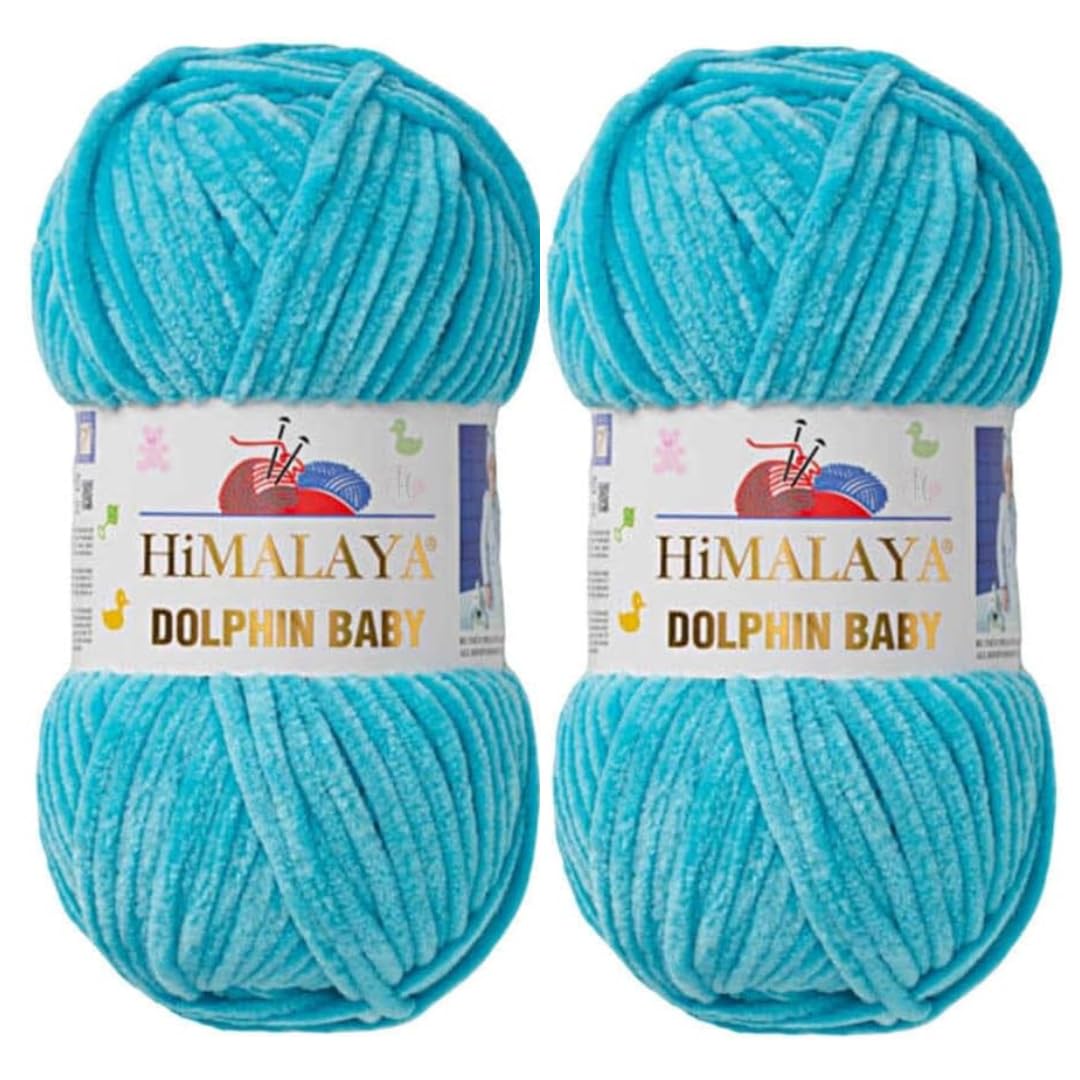 Himalaya Dolphin Baby Yarn 2 X 100g Skeins Super Bulky Yarn for Knitting/Crochet Ideal for Cardigans Shawls Blankets Hats and Home Textiles (2, 80315 Soft Blue)
