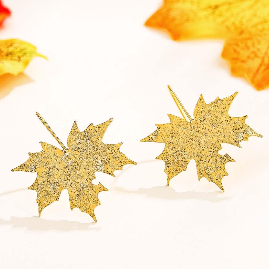 Leaf Earrings Dangle Gold Fall Maple Leaf Earrings Trendy Thanksgiving Day Autumn Earrings Jewelry for Women - Image 3