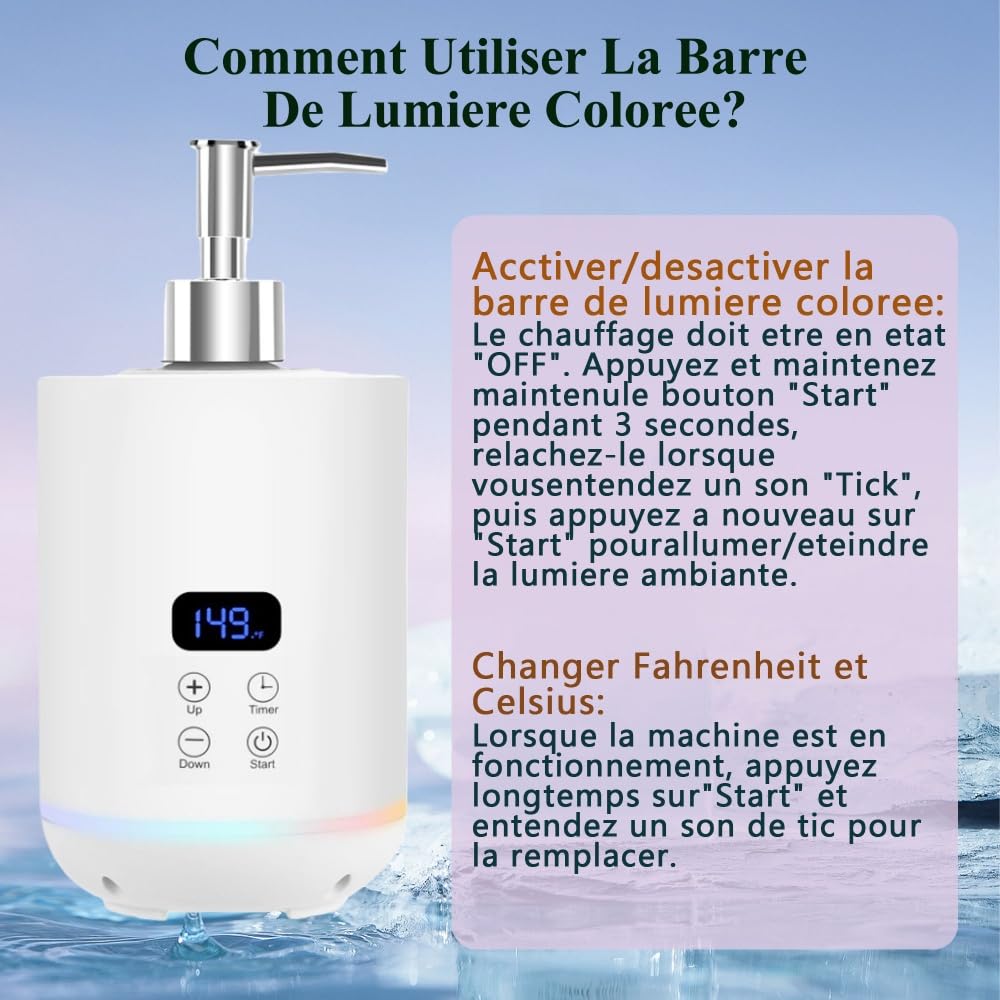 Chauffe-huile de massage avec deux distributeurs à pompe, écran LED, pour spa et salon (Blanc)