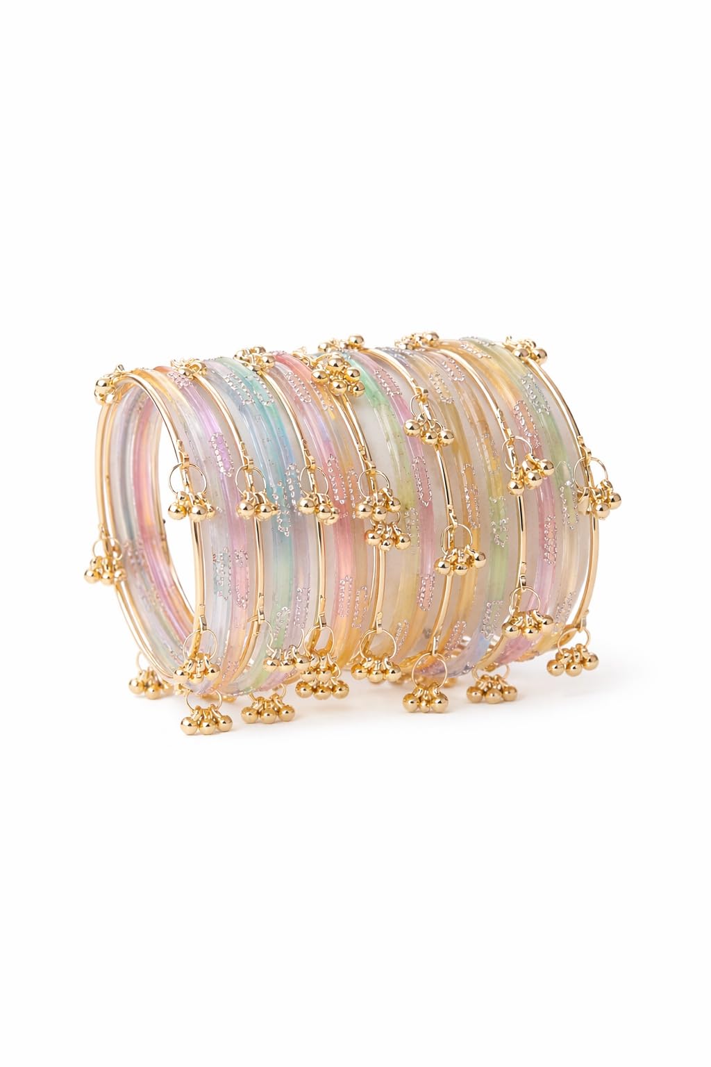 CelebrationDoor Kashmiri Bangles Bridal Red Chooda Set Stylish Multicolor Pastel Charm Bangles Set for Women & Girls | Gold Plated Designer Kada Set with Hanging Charms | Festive & Daily Wear-image-48
